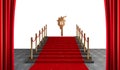 Key house, new home, Stair and Gold Rope Barrier Concept, Red Event Carpet, 3D Rendering.