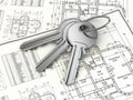 Key on house plan blueprint. 3d Royalty Free Stock Photo