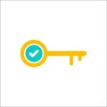 Key icon, Access, lock, locked, security icon with check sign. Key icon and approved, confirm, done, tick, completed symbol