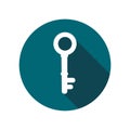 Key icon with long shadow. Flat design style. Round icon. vector