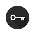 Key icon with long shadow. Round icon in flat design style. Key silhouette. Vector Royalty Free Stock Photo