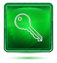 Key icon neon light green square button Royalty Free Stock Photo