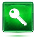 Key icon neon light green square button Royalty Free Stock Photo