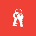 Key Icon On Red Background. Red Flat Style Vector Illustration