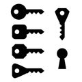 Key icon set, black isolated on white background, vector illustration. Royalty Free Stock Photo