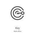 key icon vector from work office collection. Thin line key outline icon vector illustration. Linear symbol for use on web and Royalty Free Stock Photo