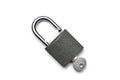 Key isolated. Metal lock pad or padlock on white background. Privacy security concept. Royalty Free Stock Photo