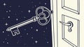 Key in Keyhole of a Starry Night Door, Unlocking Dreams, vector design Generative AI Royalty Free Stock Photo