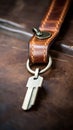 A key on a leather keychain, AI