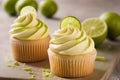 Key lime cupcakes with coconut frosting, generative AI Royalty Free Stock Photo