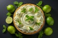 Key Lime Pie, American dessert pie on table , photo realistic, AI generated