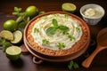 Key Lime Pie, American dessert pie on table , photo realistic, AI generated