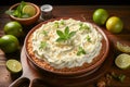 Key Lime Pie, American dessert pie on table , photo realistic, AI generated