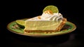 Key lime pie slice served on a plate and decorated with lime slices Royalty Free Stock Photo