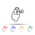 Key, lock brain multi color style icon. Simple thin line, outline vector of creative thinking icons for ui and ux, website or Royalty Free Stock Photo