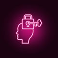 Key, lock brain neon icon. Elements of Creative thinking set. Simple icon for websites, web design, mobile app, info graphics
