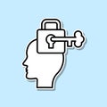 Key, lock brain sticker icon. Simple thin line, outline vector of Creative thinking icons for ui and ux, website or mobile Royalty Free Stock Photo