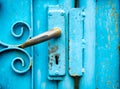 Key lock old stitched in the blue door.