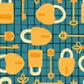 Key and lock seamless pattern on lines background