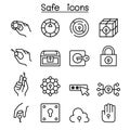 Key and lock system icon set in thin line style