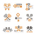 Key logo. Real estate padlocks emblems and badges elegant vintage ornate keys vector pictures