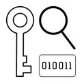 Key, Binary Code, and Magnifying Glass Representing Digital Security and Data Analysis Royalty Free Stock Photo