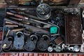 Key makers tools and old locks on store, Pune, Maharashtra Royalty Free Stock Photo
