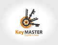 Key master, maker concept sign. Abstract creative key duplication logo concept. Professional skilled key cutter sign