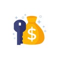 Key money icon with a bag, vector Royalty Free Stock Photo