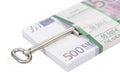 Key in a pack of euro money Royalty Free Stock Photo