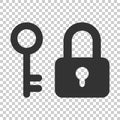 Key with padlock icon in flat style. Access login vector illustration on isolated background. Lock keyhole business concept. Royalty Free Stock Photo