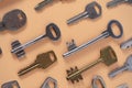 Key pattern. Background from different old keys. view from above. Royalty Free Stock Photo