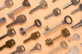 Key pattern. Background from different old keys. view from above. Royalty Free Stock Photo