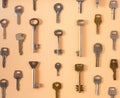 Key pattern. Background from different old keys. view from above. Royalty Free Stock Photo