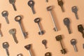 Key pattern. Background from different old keys. view from above. Royalty Free Stock Photo