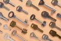 Key pattern. Background from different old keys. view from above. Royalty Free Stock Photo