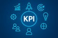 Key performance indicators dashboard with growth target and innovation icons Royalty Free Stock Photo