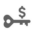 Key protection, dollar, money security icon. Gray vector graphics Royalty Free Stock Photo
