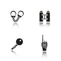 Key, radio, handcuff, binoculars symbol. Royalty Free Stock Photo