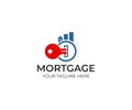 Key and real estate from graph logo template. Mortgage and chart from buildings vector design