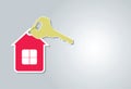 Key and Red House on background. House key icon. Royalty Free Stock Photo