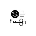 Key revenue black icon concept. Key revenue flat vector symbol, sign, illustration. Royalty Free Stock Photo