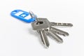 Key ring with keys over white background. Rent, buy Royalty Free Stock Photo