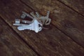 Key ring on table in vintage color tone Royalty Free Stock Photo