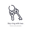 key ring with two keys outline icon. isolated line vector illustration from tools and utensils collection. editable thin stroke Royalty Free Stock Photo