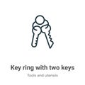 Key ring with two keys outline vector icon. Thin line black key ring with two keys icon, flat vector simple element illustration Royalty Free Stock Photo