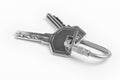 Key ring with two keys over white background. Rent Royalty Free Stock Photo