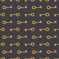 Key seamless pattern. Gold vintage keys on gray background. Royalty Free Stock Photo