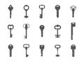 Key silhouettes. Antique and modern graphic template for logo design. House safety concept. Gray latchkey signs set. Decorative Royalty Free Stock Photo