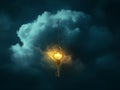 key in stormy sky, glowing light, dark clouds, mystical scene, celestial key Royalty Free Stock Photo